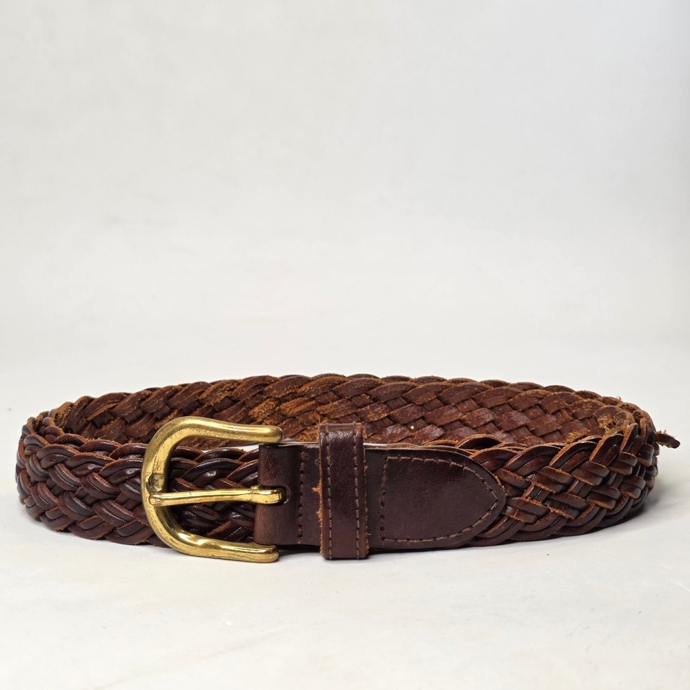 GreatLand Men's Braided Leather Belt Dark Brown Solid Brass Buckle 444-226 L